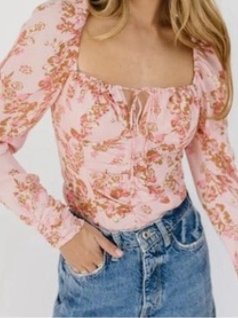 Free People Pink Floral Tie-Front Crop Top